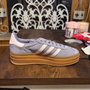 adidas Lavender Suede Platform Sneaker with Pink Stripes